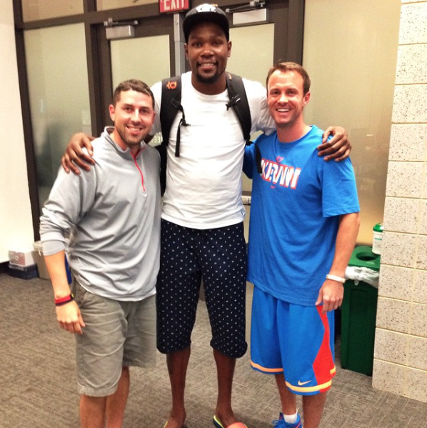 Adam Bradley and Alan Stein of the Hardwood Hustle with Kevin Durant