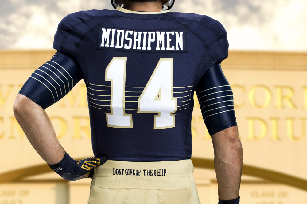 Navy Midshipmen uniforms "don't give up the ship"