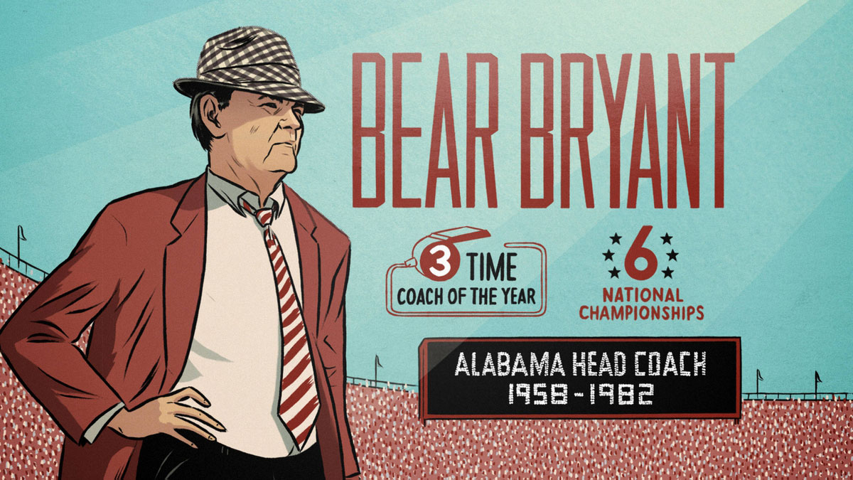 bear bryant illustration from bo knows 30 for 30 documentary by doubleday and cartwright