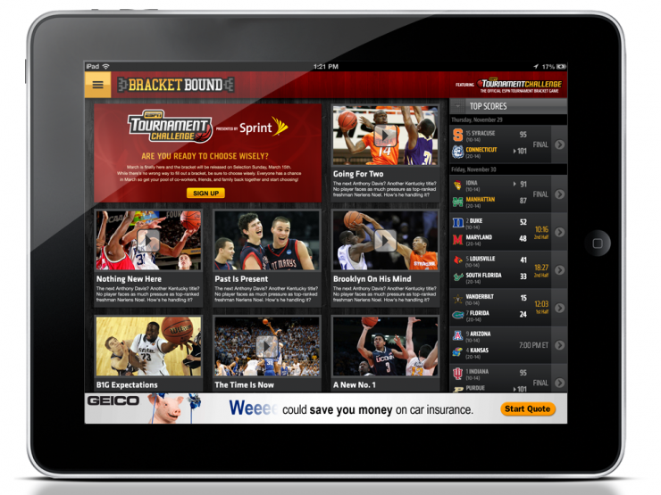 ESPN Bracket Bound iPad App User Interface
