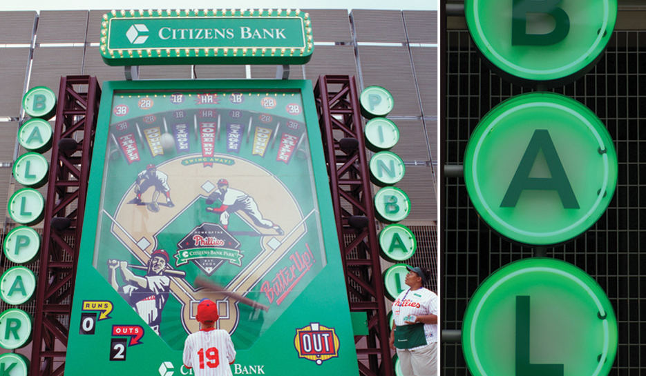 Giant pin ball machine at Citizen's Bank park