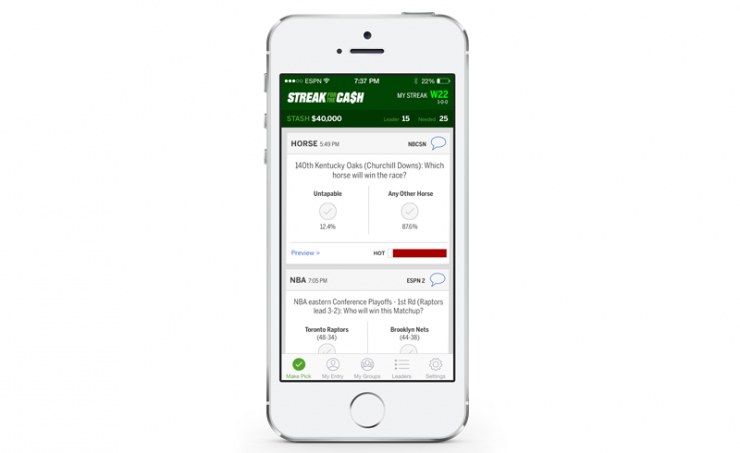 espn streak for cash iphone app user interface